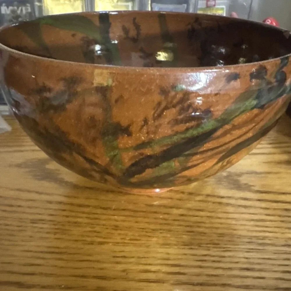 Stephen Rodriguez New Haven CT Signed Studio Stoneware Brown Glossy Serving Bowl